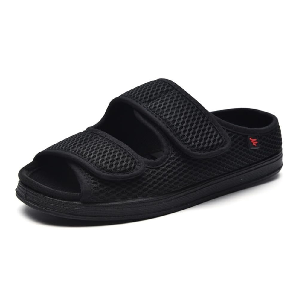VEACAM Mens Womens Diabetic Shoes Lightweight Comfy Adjustable Dual-Straps Edema Swollen Feet Sandals Comfort Barefoot Slippers,Black,8.5