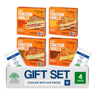 Salutem Vita Lily's Toaster Grills Mixed Flavors (American Cheese, Cheesy Garlic Bread, Cheeseburger, Pepperoni & Cheese), 7 oz each, Gift Set Pack of 4