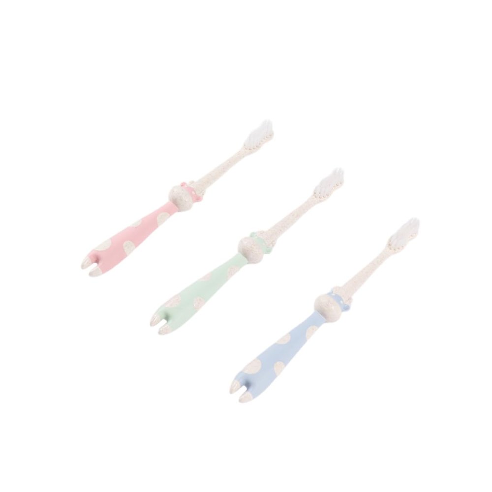 HOODANCOS 3pcs Cartoon Toothbrush Soft Bristles Wheat Straw Material Friendly Design Nordic Green for Gentle Oral Care