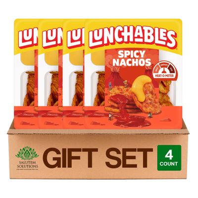 Salutem Vita Spicy Nachos Snack Kit with Cheese Dip and Salsa, 4.4 oz, Gift Set Pack of 4
