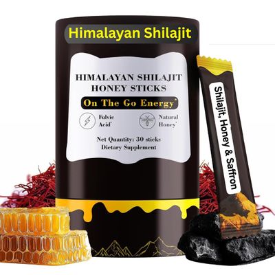 Pure Himalayan Shilajit Honey Sticks for Men and Women | 85+ Trace Minerals & 75%+ Fulvic Acid | Organic Saffron & Honey | Natural Energy, Focus & Wellness Support | 30 Count