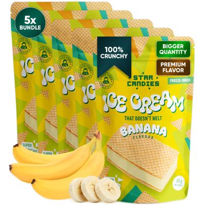 Star Candies Banana Freeze Dried Ice Cream Sandwich | No Melting Freeze Dried Candy | Crunchy & Delicious Camping Food | Premium Astronaut Ice Cream Sandwich | Space and Astronaut Snack | 5 count