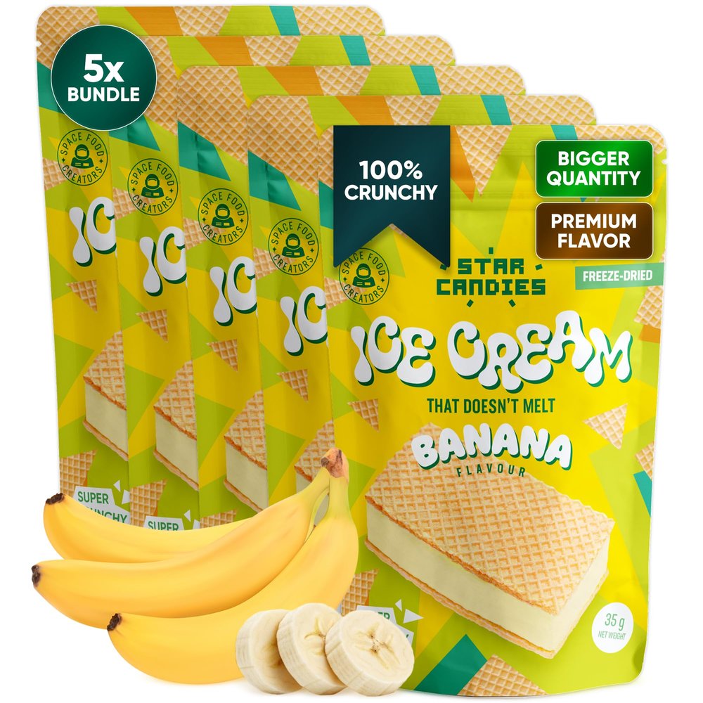 Star Candies Banana Freeze Dried Ice Cream Sandwich | No Melting Freeze Dried Candy | Crunchy & Delicious Camping Food | Premium Astronaut Ice Cream Sandwich | Space and Astronaut Snack | 5 count