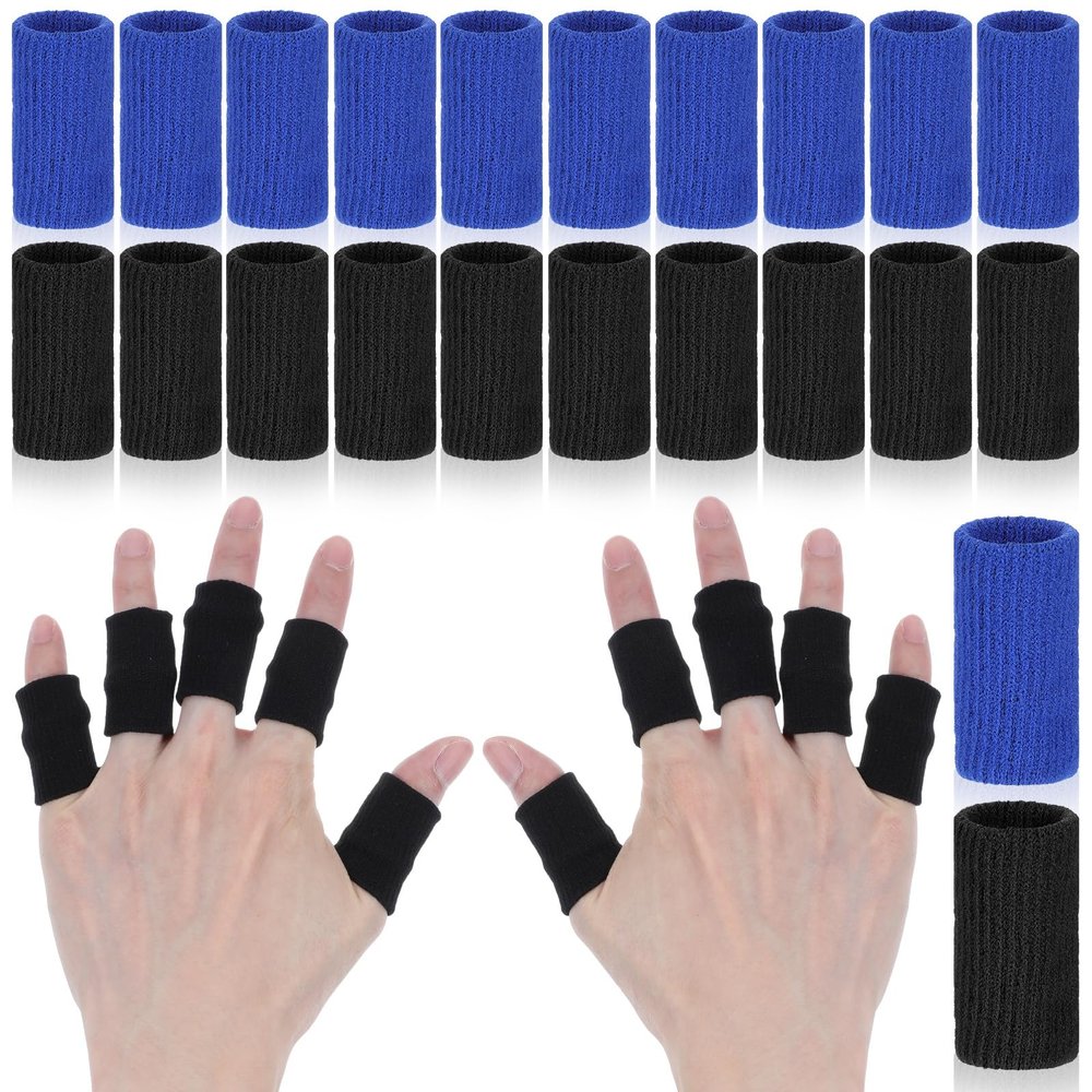 Classicseali 20PCS Finger Compression Sleeve For Swelling,Elastic Finger Sleeves for Arthritis, Outdoor Sports Arthritis Fingers Sleeve, for Basketball and Golf, Black, Blue
