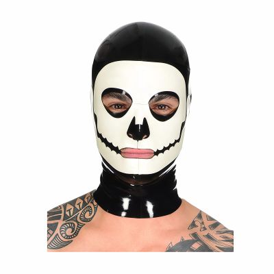 Latex Hood Mask Rubber Skull Mask Halloween Party Costumes (Black and White, XXL)