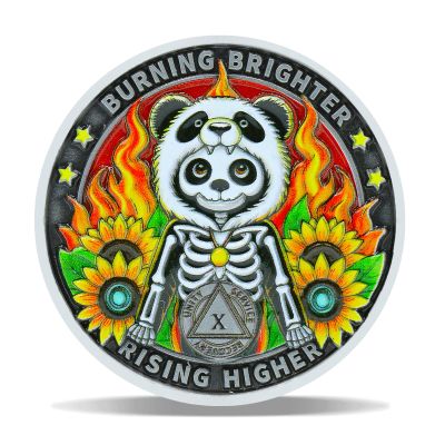 10 Year Panda Skull Sunflower Sobriety Coin Burning Brighter NA Medallion Spiritual Token for Recovery & Clean Time NA AA Chips Gift for Men & Women