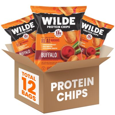 WILDE Buffalo Style Protein Chips, 12g Protein, 1.34 oz Bags, Pack of 12