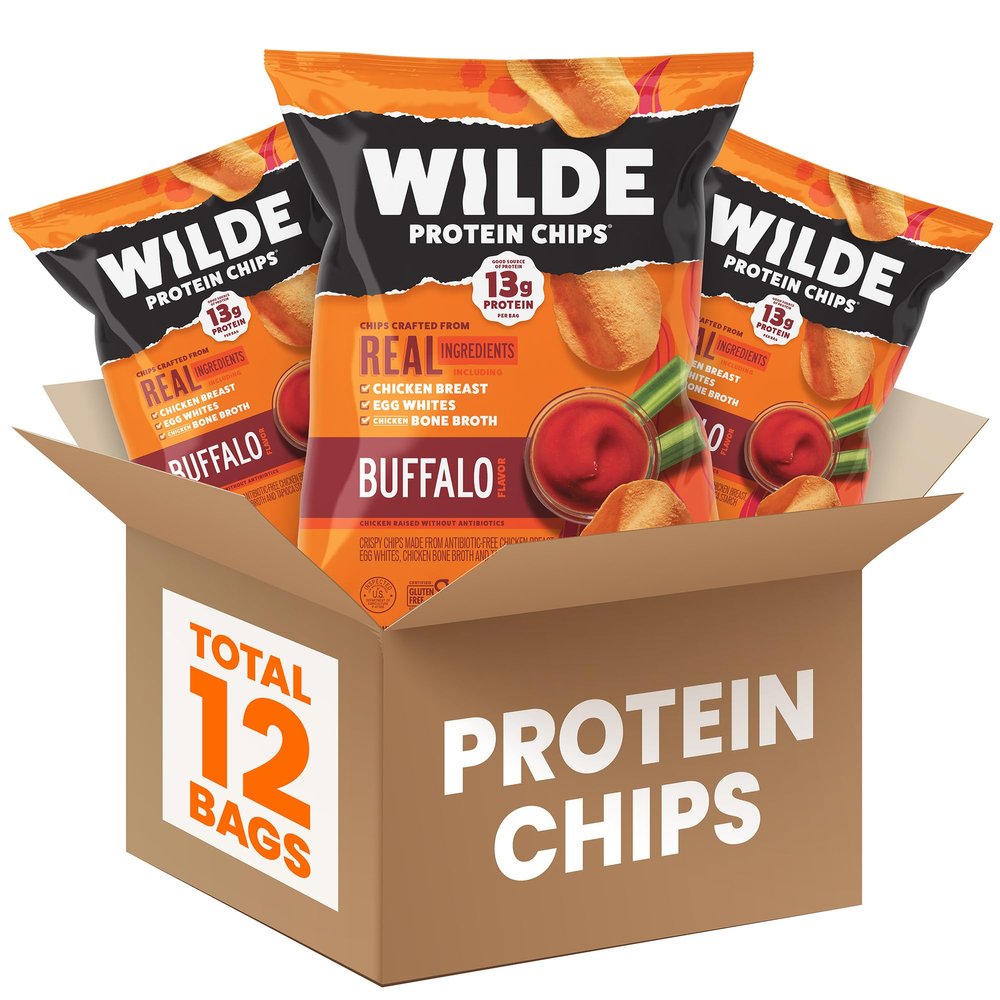 WILDE Buffalo Style Protein Chips, 12g Protein, 1.34 oz Bags, Pack of 12