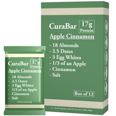 CuraBar Protein Bars 17g Protein, Low Carb, Gluten Free, Dairy Free, Healthy Snack, Seed Oil Free, No Artificial Ingredients, 12 Count, Apple Cinnamon