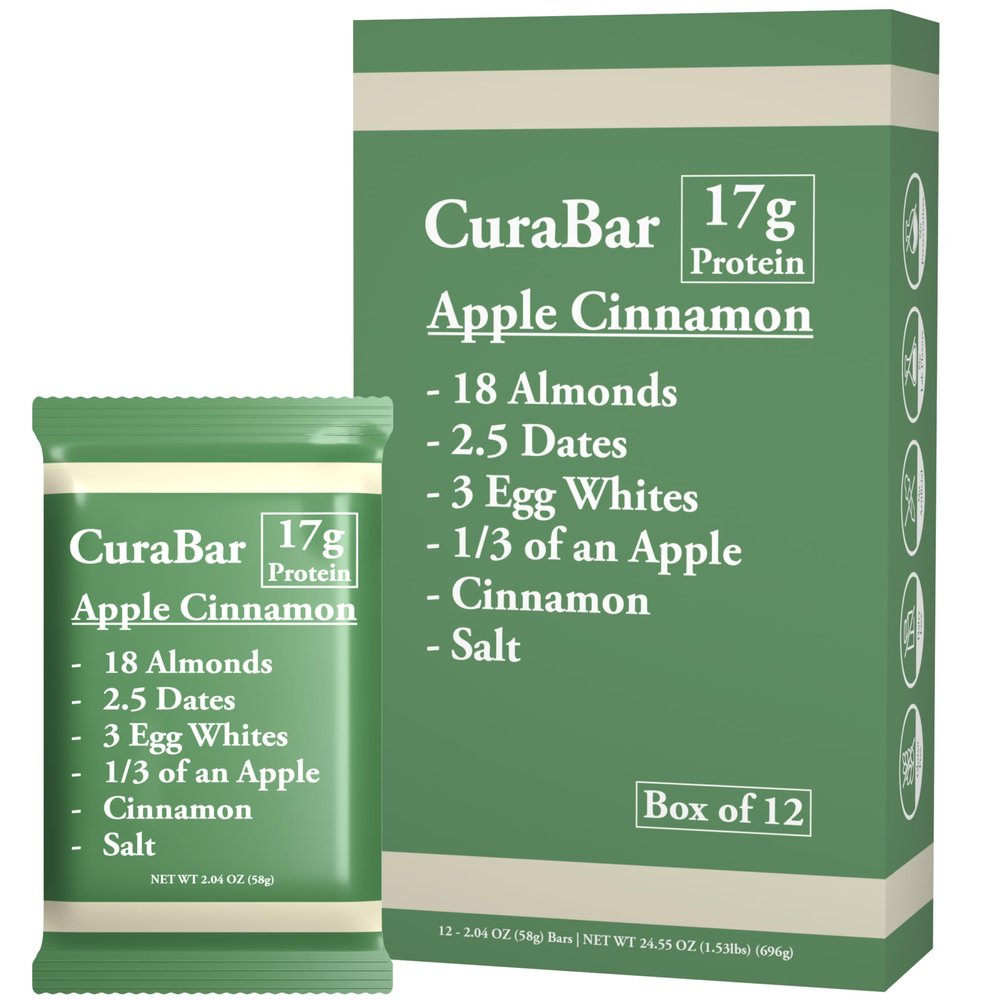 CuraBar Protein Bars 17g Protein, Low Carb, Gluten Free, Dairy Free, Healthy Snack, Seed Oil Free, No Artificial Ingredients, 12 Count, Apple Cinnamon