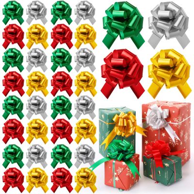 Poen 30 Pieces Christmas Pull Bows Gift Wrapping 5 Inch Large Ribbon Pull Bows for Holiday Gift Bag Box Basket Presents Birthday Wedding Xmas Wrap Accessory Decor