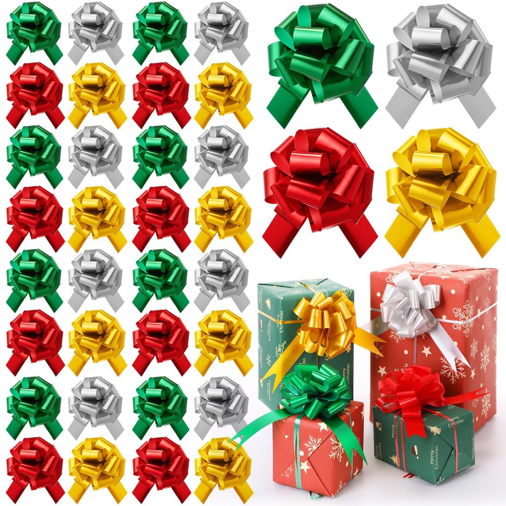 Poen 30 Pieces Christmas Pull Bows Gift Wrapping 5 Inch Large Ribbon Pull Bows for Holiday Gift Bag Box Basket Presents Birthday Wedding Xmas Wrap Accessory Decor