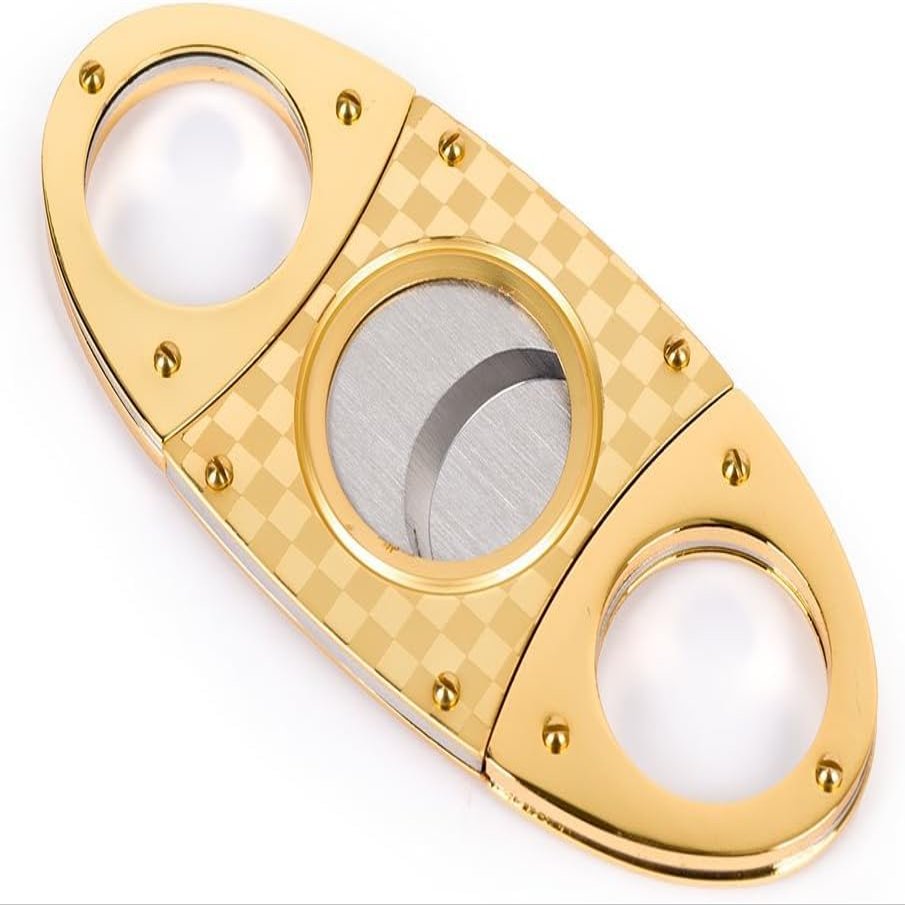 RUIXI Golden Checked Double Blades Stainless Steel Cigar Cutter
