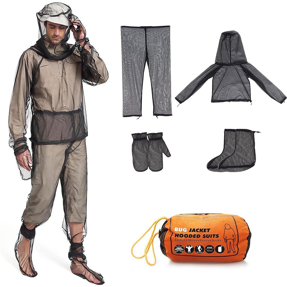 5-Piece Mosquito Suit Set - Adjustable Elastic Straps & Full-Coverage Hood - Ultra-Fine Mesh for Fishing, Gardening, Camping - Anti-Bite Bug Protection (Top+Pants+Gloves+Boot Covers+Bag)
