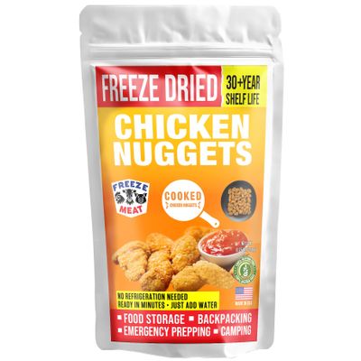 FREEZE MEAT Freeze-Dried Chicken Nuggets Cooked - Family Pack, 2 lbs, 30-Year Shelf Life, No Refrigeration Needed | Perfect for Backpacking, Camping, Emergencies, and Food Storage | Grass-Fed - Preserving Your Future
