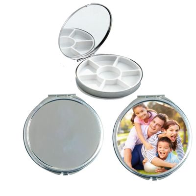 10pcs Sublimation Blank Pill Box Metal Mirror Round 7 Compartment Medicine Pill Case One Week,DIY Heat Transfer Print Portable Pocket or Purse Pill Box Medicine Vitamin Organizer