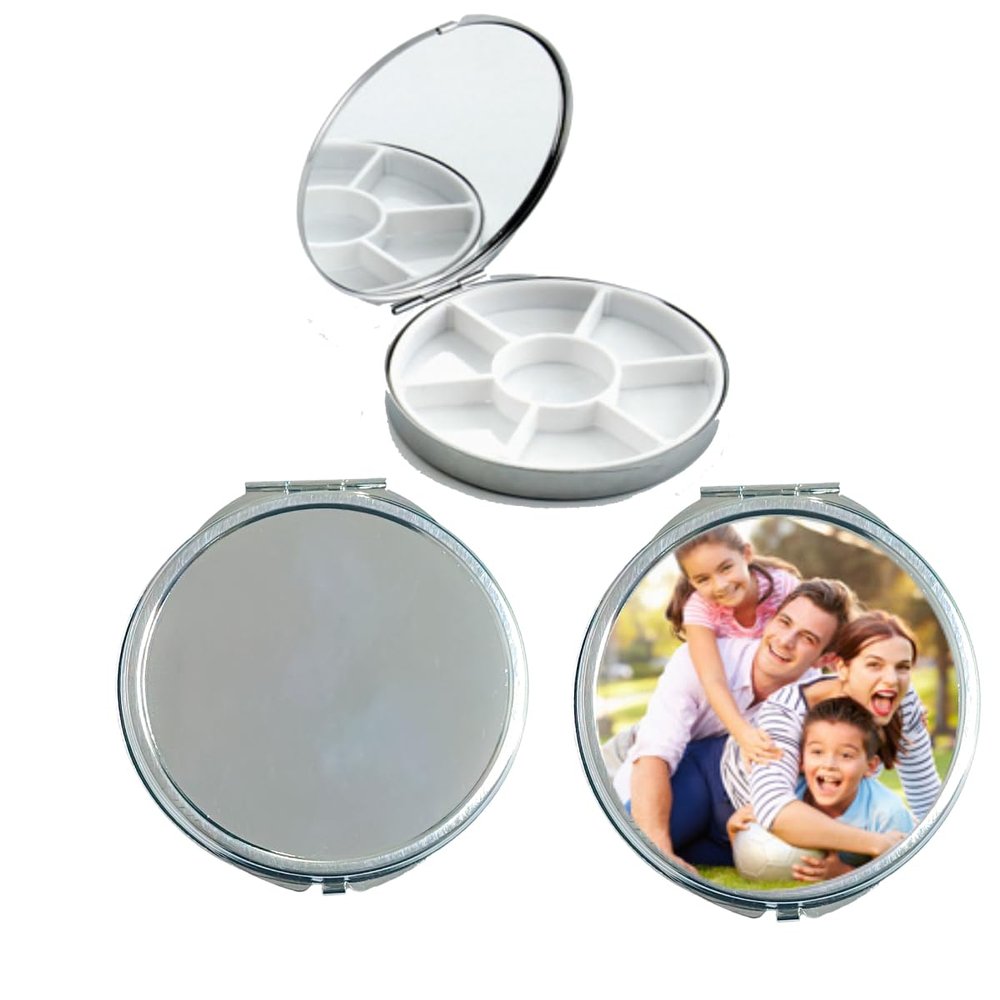 10pcs Sublimation Blank Pill Box Metal Mirror Round 7 Compartment Medicine Pill Case One Week,DIY Heat Transfer Print Portable Pocket or Purse Pill Box Medicine Vitamin Organizer
