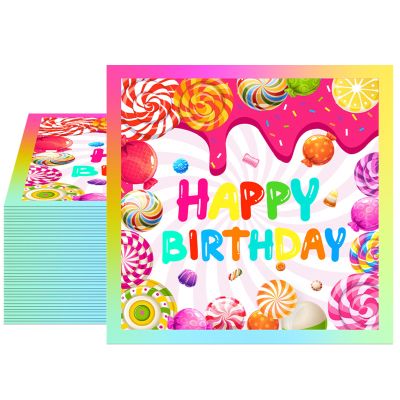 40PCS Merry Christmas Candy Napkins - Colorful Candyland Themed Disposable Paper Napkins 6.5x6.5 Inch - Perfect for Christmas Tree Decor, Dessert Table & Kids Party