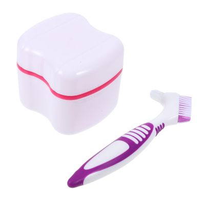 HOODANCOS Portable Retainer Care Kit Red Soaking Cup with Cleaner Brush for False Teeth Storage Lightweight Travel Friendly Design Sealed for Cleanliness and Easy Maintenance