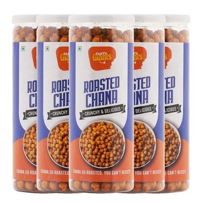 Tasty Giants Roasted Chana, Oil Free, Gluten Free, Masala Flavored Protein Snacks, 650 Grams Pack of 2