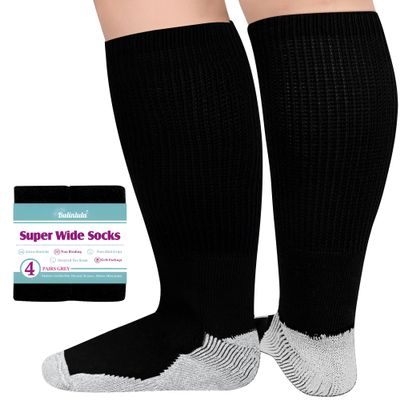 Bulinlulu Extra Width Diabetic Socks Men Women-4 Pairs Wide Edema Sock for Swollen Feet 13-15(4 Pairs Light Grey)