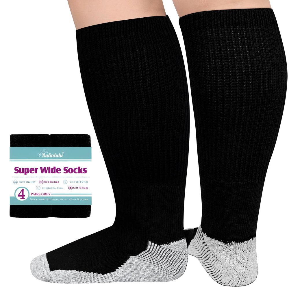 Bulinlulu Extra Width Diabetic Socks Men Women-4 Pairs Wide Edema Sock for Swollen Feet 13-15(4 Pairs Light Grey)