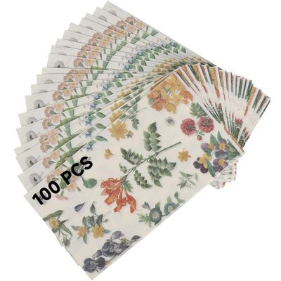 100 Pcs 3-Ply Floral Paper Napkins, Disposable Hand Towels, 12.9 X 15.7 Inches, Perfect For Holiday And Wedding Parties