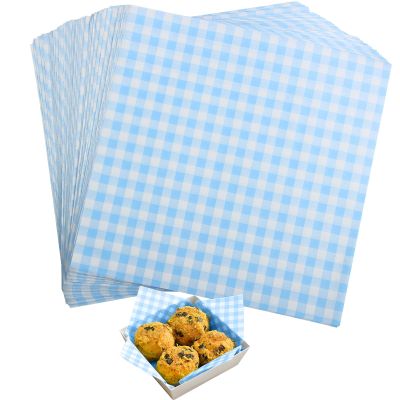GeeRic Memorial Day Waxed Deli Paper Sheets for Food Wrapping, 7 * 7 Inch 200 Pcs Food Basket Liners for Sandwiches Out Dining Picnics Party Wrap Sheets Checkered Blue