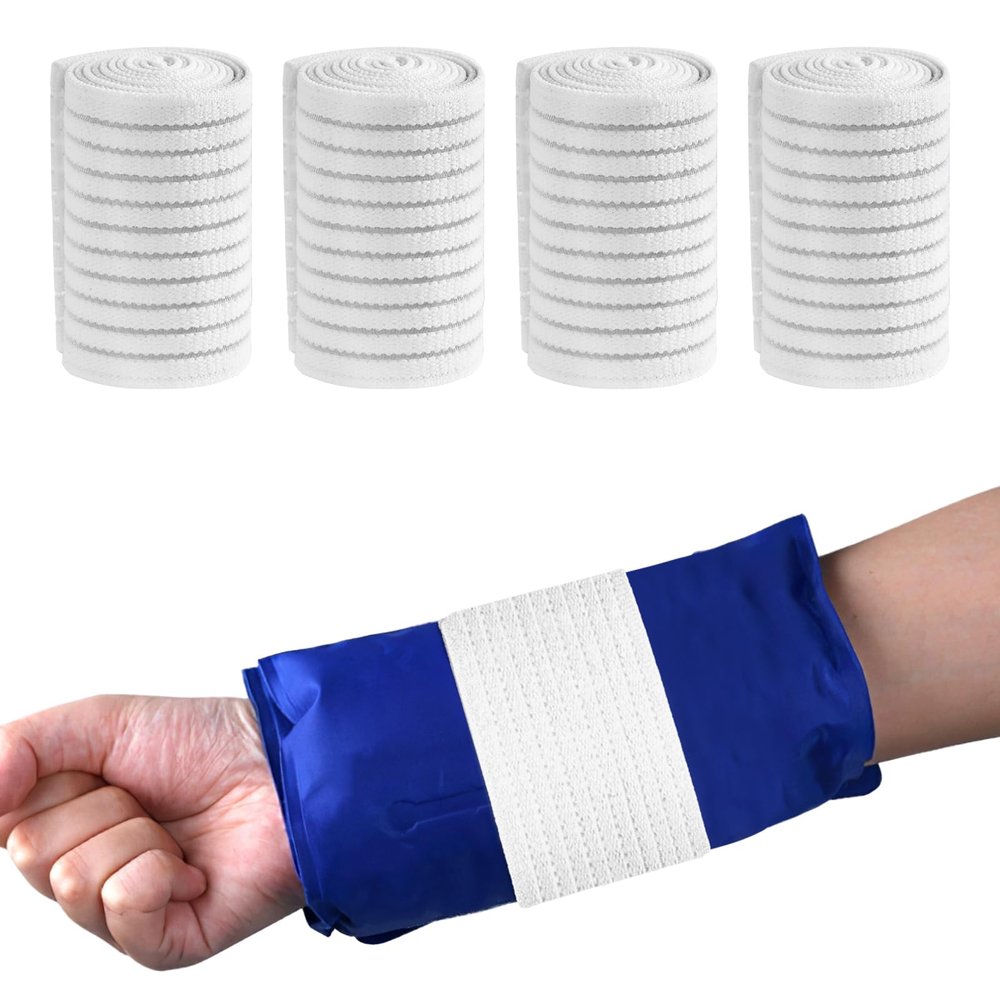 4-Pack Ice Pack Strap,Resuable,Stretchable- 35.5"x3" Adjustable Hook and Loop Elastic Holder & Extender Belt for Secure Ice Pack Wrap,White