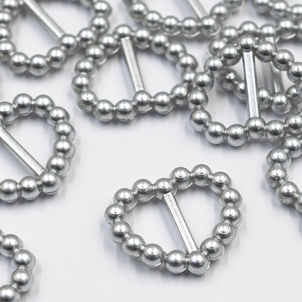 Summer-Ray 200pcs Acrylic Pearl Heart-Shaped Ribbon Sliders 17mm x 15mm Elegant Buckle for Wedding Decor, Gift Wrapping & DIY Crafts (Silver)
