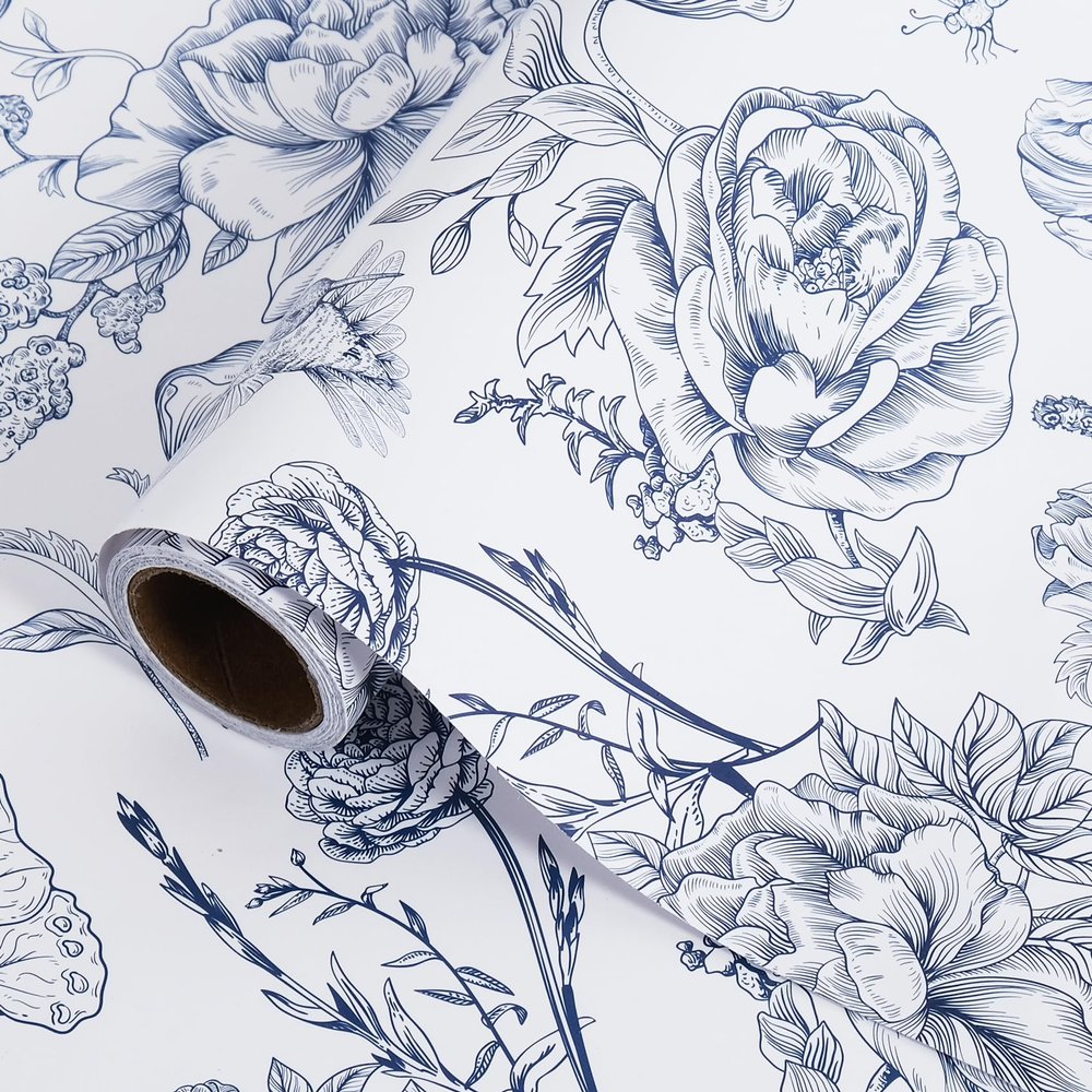 RayofSun Blue Floral Wrapping Paper Roll 17 in x 16.5 ft Mini Roll Vintage Toile Flower Gift Wrap Paper for All Occasion Wedding Birthday Bridal Shower Party Baby Shower Women Men Mother Father