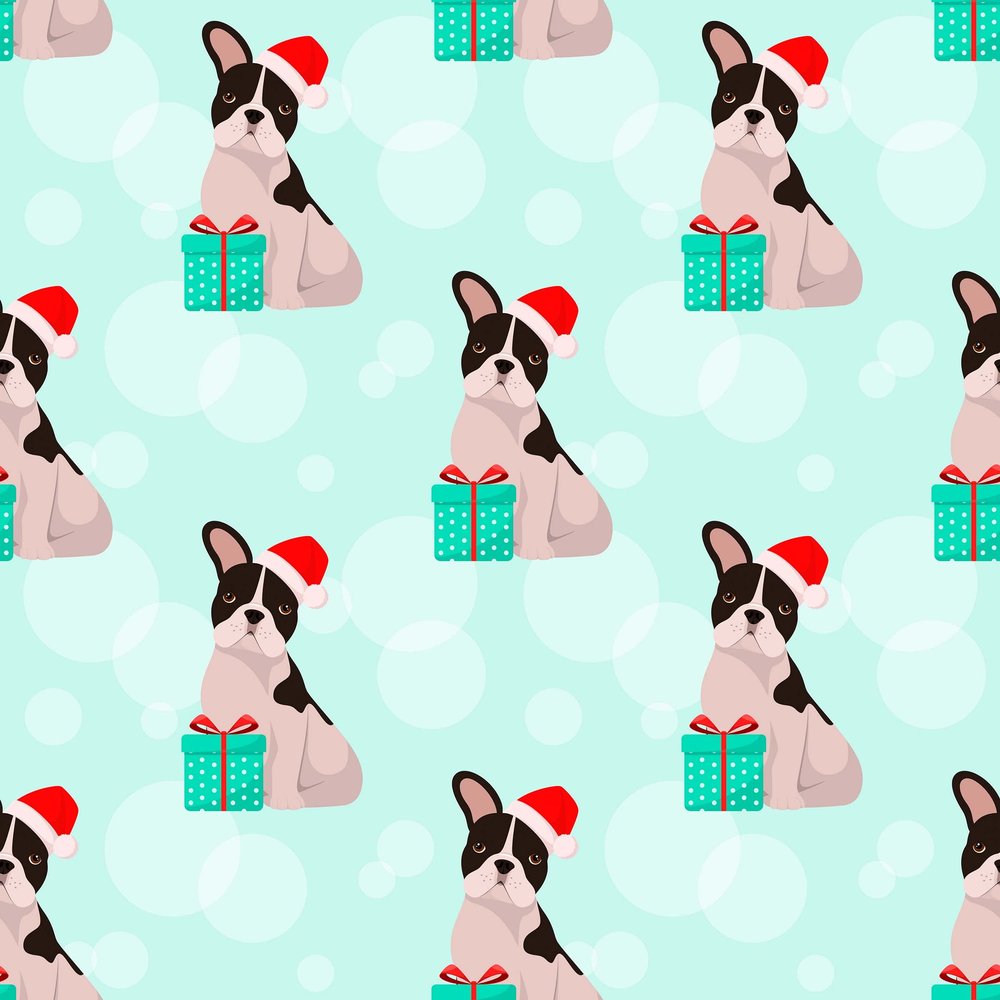 Cute Black and White French Bulldog Gift Wrap, Pied Dog Christmas Wrapping Paper, Puppy Themed Decoration (Blue Green, 30 foot x 29 inch roll)
