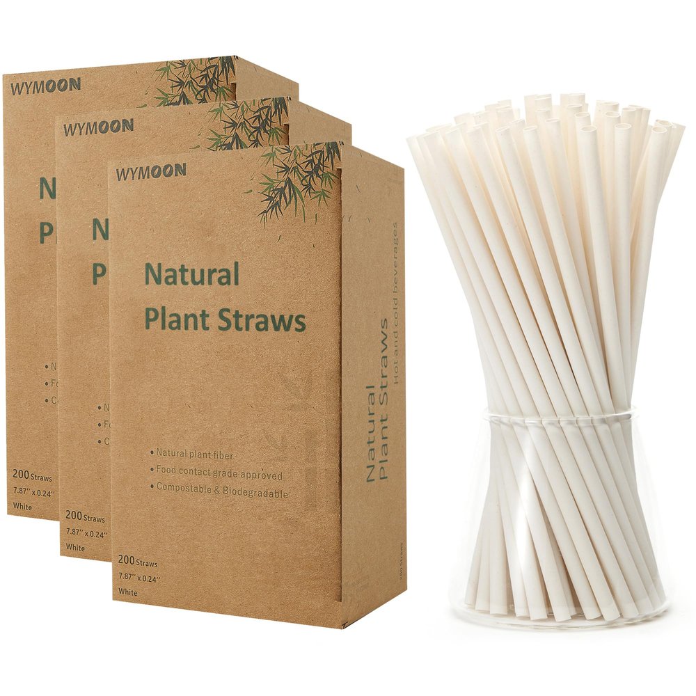 3-Pack Natural Plant Straws | 600 PCS 7.8'' Disposable Drinking Straws | Durable for Hot & Cold Drinks