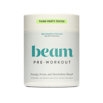 Beam Pre Workout Powder Pre Workout Supplement with Organic Caffeine, 350 mg Electrolytes & Nootropic Focus Support, No Sugar, Pre Workout for Women & Men, Blue Raspberry Flavor, 20 Servings