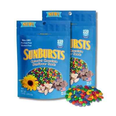SunBursts Regular Mix - Pack of 2 - Candy Coated, Chocolate Covered Sunflower Seeds - 7.4oz. Resealable Bags By Lyza's Sweets & Treats