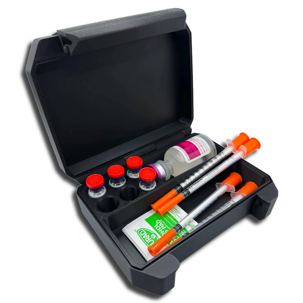 6-Slot 3ml Vial Storage Case Organizer for GLP-1, Insulin, Peptides & TRT/HRT Holds 6 Vials (17mm x 40mm) + Syringes with Oversized Compartment Compact Travel Case