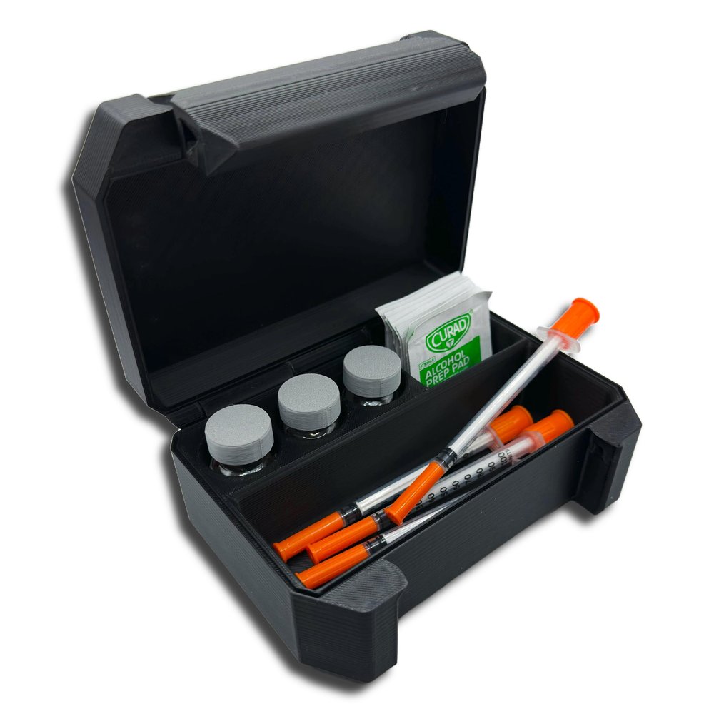 10mL Vial Storage Case with Syringe Compartment 3 Slot Peptide HRT TRT GLP-1 Semaglutide Tirzepatide Insulin Organizer Travel & Refrigerator Ready