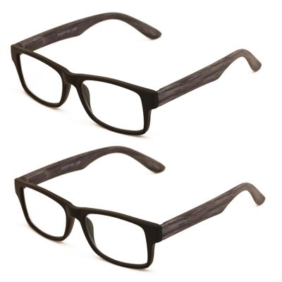 V.W.E. 2 Pairs of Wood Grain Printed Temple Arm Reading Glasses - Spring hinge men women readers (2 Grey, 2.25, x)
