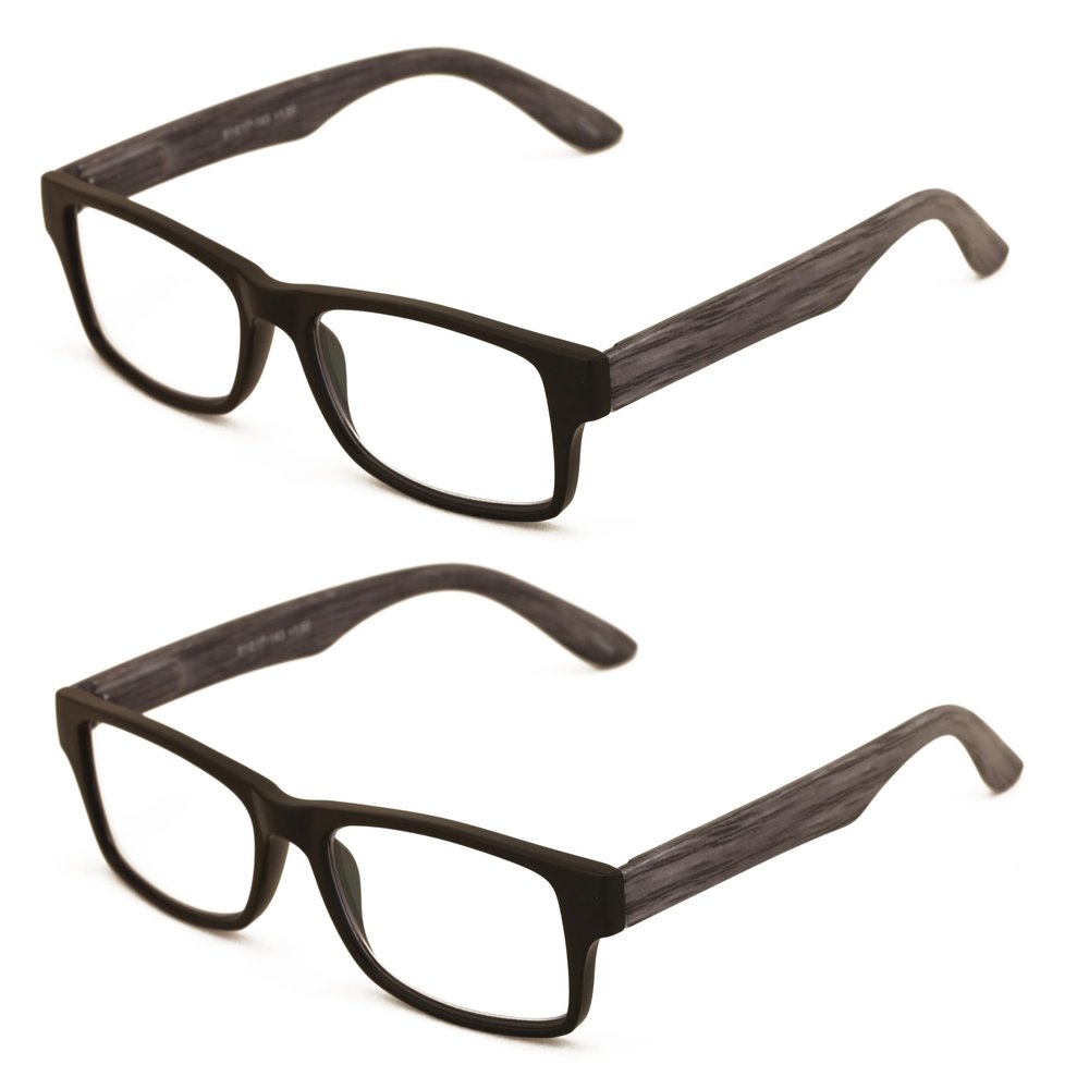 V.W.E. 2 Pairs of Wood Grain Printed Temple Arm Reading Glasses - Spring hinge men women readers (2 Grey, 2.25, x)