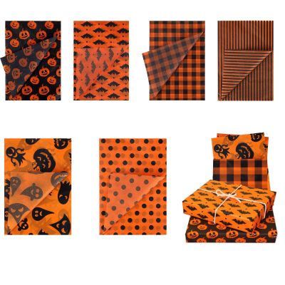 30 Sheets Halloween Tissue Paper, 14x20in Orange and Black Pumpkins Ghosts Dot Print Gift Wrapping & Packaging Paper for Halloween Party Favors Art Decorations DIY Crafts, 6 Designs