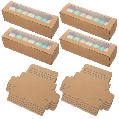 100 Pcs Macaron Boxes with Window Bakery Boxes Long Rectangle Treat Containers for Cookies, Donuts, Pastry, Cookies, Chocolate Covered Strawberry, Brown