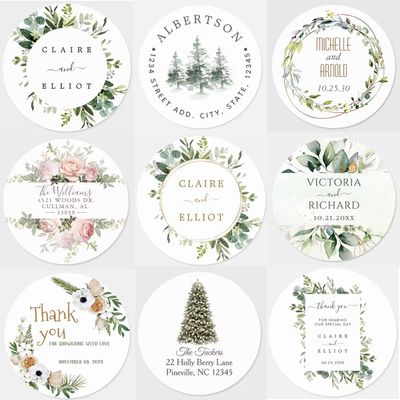 100Pcs Personalized Round Circle Label Stickers Custom Name Date Thank You Decals for Bridal Shower Party Favors Wedding Decor