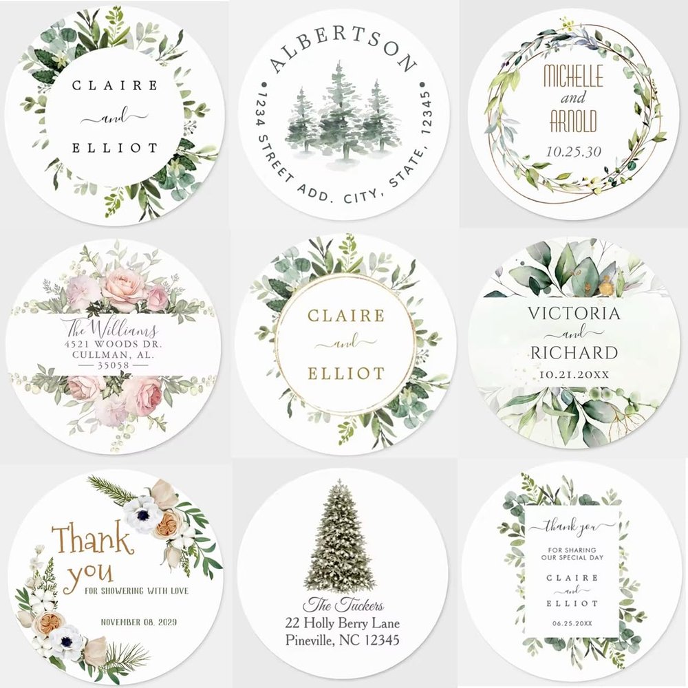 100Pcs Personalized Round Circle Label Stickers Custom Name Date Thank You Decals for Bridal Shower Party Favors Wedding Decor