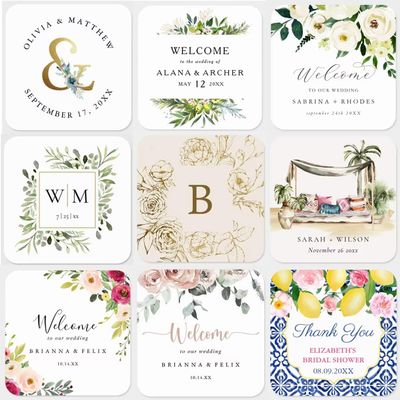 100pcs Personalized Wedding Stickers Labels Custom Square Colored Decals Tags Thank You Welcome Sticker Birthday Gift Decor tag