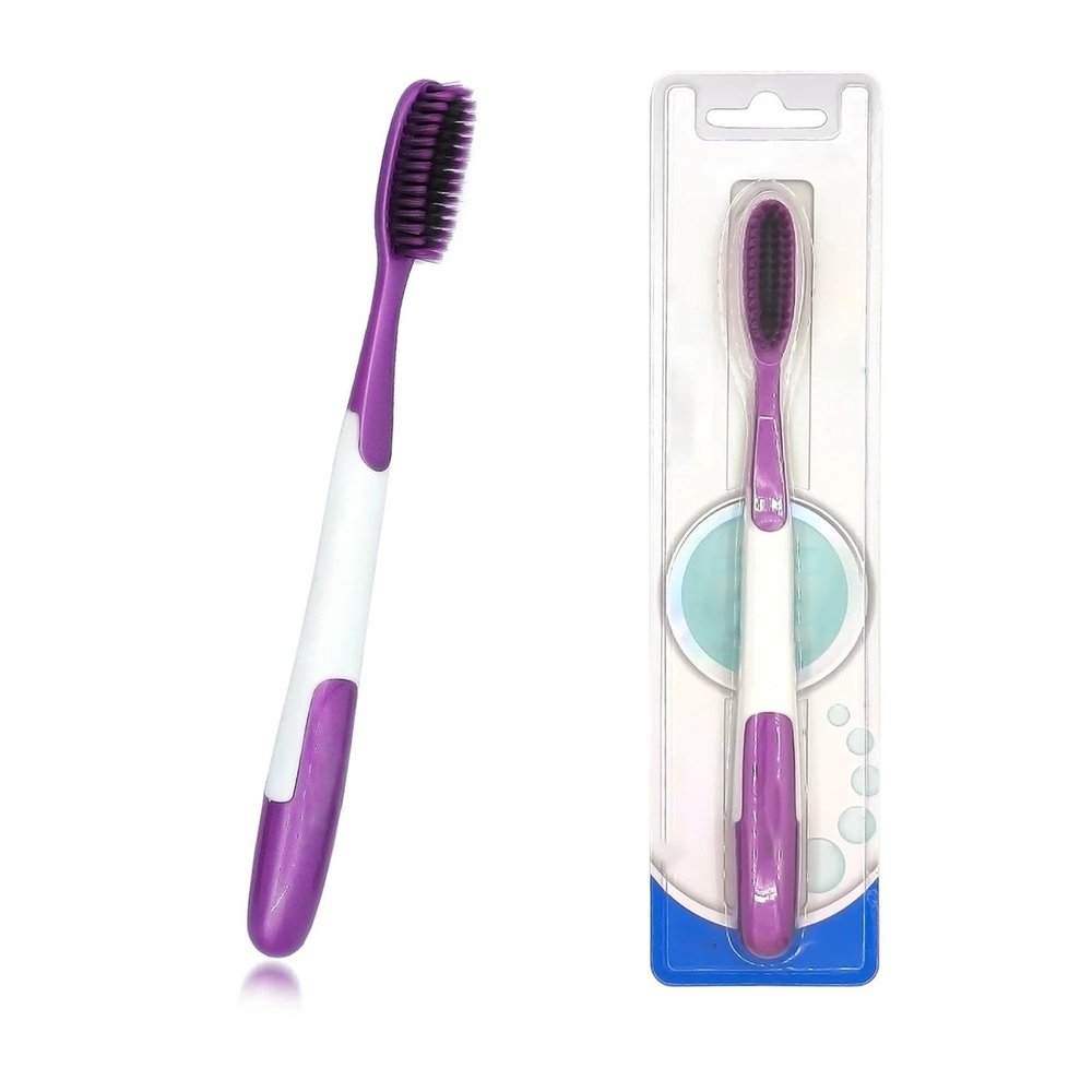 NSKQUFDNFKA Manual Toothbrush Huge Head Toothbrush Medium Soft Proper Dental Care Black Charcoal Bristles Brush(Purple 1PCS)