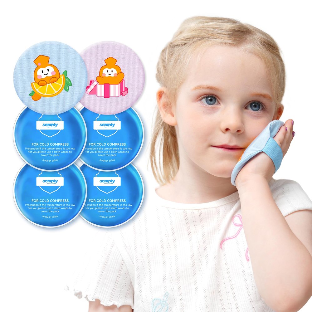 samply Small Gel Ice Packs with Cute Covers, Reusable Cold Packs for Pain Relief, Headaches and Toothaches,Eyes, Face, Cold Compress, Pink and Blue