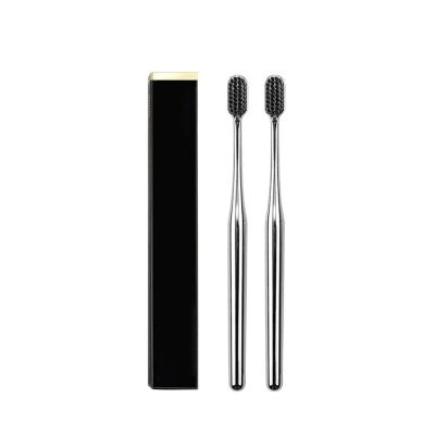 NSKQUFDNFKA Manual Toothbrush 1/2/3/4pcs Gold Toothbrush Luxury Soft Teeth Brush Men Women Adult Toothbrushes Electroplated Brushes Brush(2pcs Silver BK)
