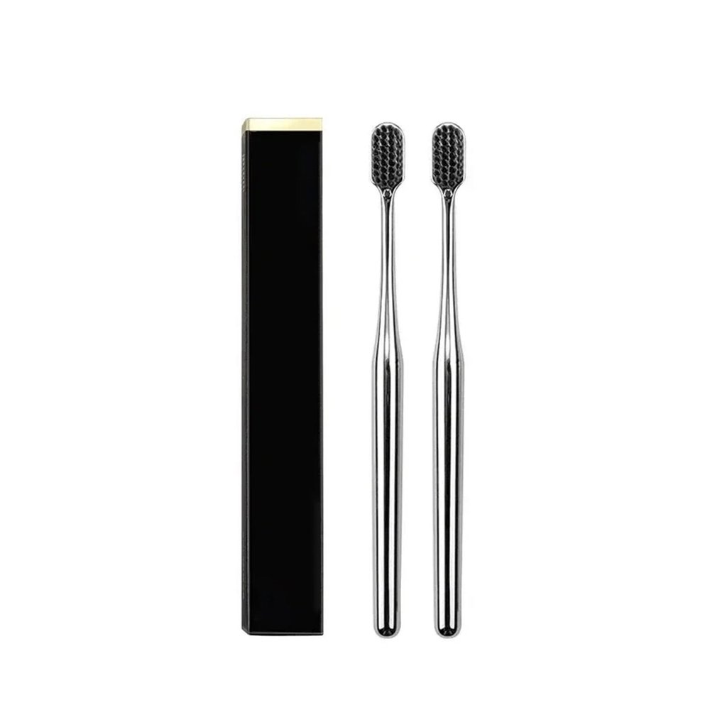 NSKQUFDNFKA Manual Toothbrush 1/2/3/4pcs Gold Toothbrush Luxury Soft Teeth Brush Men Women Adult Toothbrushes Electroplated Brushes Brush(2pcs Silver BK)