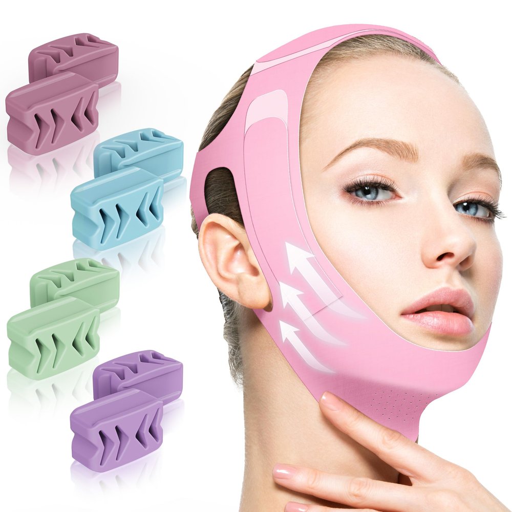 Azrra Jaw Exerciser for Women & Men, 4 Resistance Levels (8pcs) Jawline Shaper Exerciser, Jaw Trainer Double Chin Eliminator for Jawline Face Toning & Strengthening (Pink-Women)