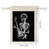 8 Pack Cotton Drawstring Bags, Abstract X-ray Skull Skeleton Playing Guitar Linen Gift Bags Storage Bag Reusable Gift Pouches Sachet for Jewelry Party Favors Wrapping DIY Christmas Gifts Candy Bags 4. view 2